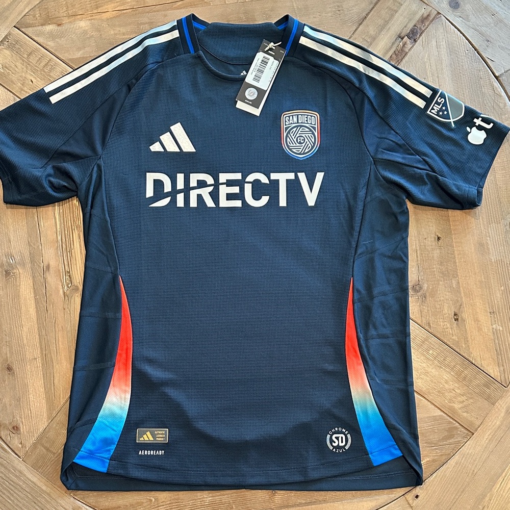 Adidas Dark Blue Soccer Jersey with Red and Blue Accents